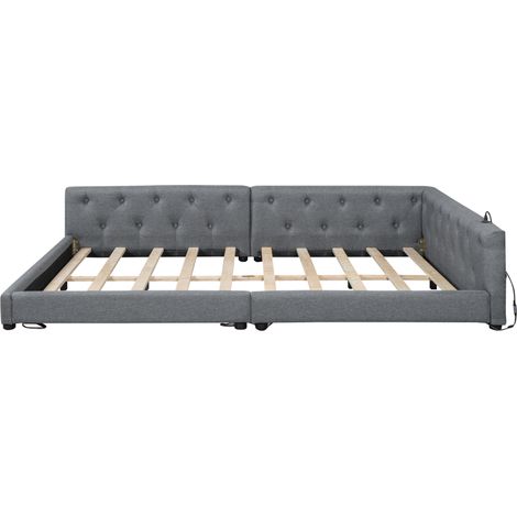 Tagesbett 140x200 cm mit Lattenrost, LED, USB-C und USB, Grau (1/5)