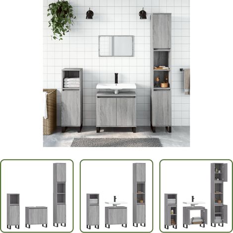 Armoire sur pied -  Ensemble d'armoires de salle de bain 3 pcs sonoma gris (1/5)
