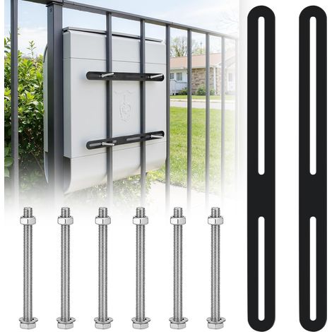 Post Box Fence Fixing Kit - 2 Stainless Steel Brackets, 280 x 24 mm Adjustable Flat Connectors, for Post Box Fixing and Furniture Repair (1/5)