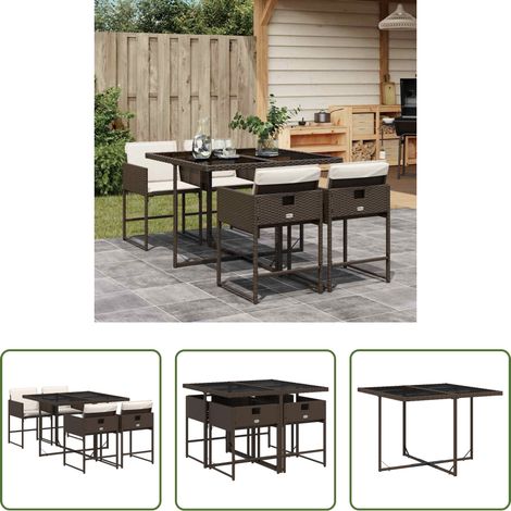 vidaXL Table de jardin - Ensemble à manger de jardin 5 pcs et coussins marron poly rotin (1/5)