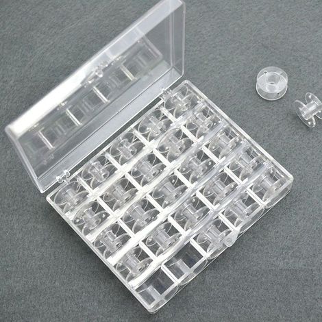 25 Pièces Bobines de Machine à Coudre, Canettes en Plastique Canette Machine à Coudre avec une Boîte de Rangement (Transparent) (1/5)