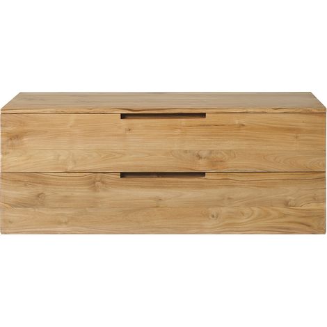 Meuble sous vasque suspendu en teck clair - 2 tiroirs - 115 cm - BIMBING (1/2)