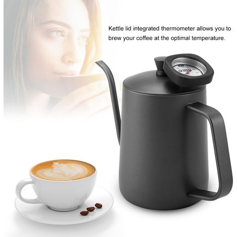 600 ml Edelstahl-Kaffeekessel mit Schwanenhalsausguss und Thermometer (Schwarz) (1/5)