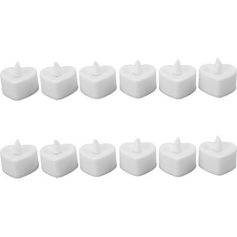 Lot de 12 bougies LED en forme de cœur, sans flamme, à piles, blanches, pour décoration de mariage et de fête. (1/5)