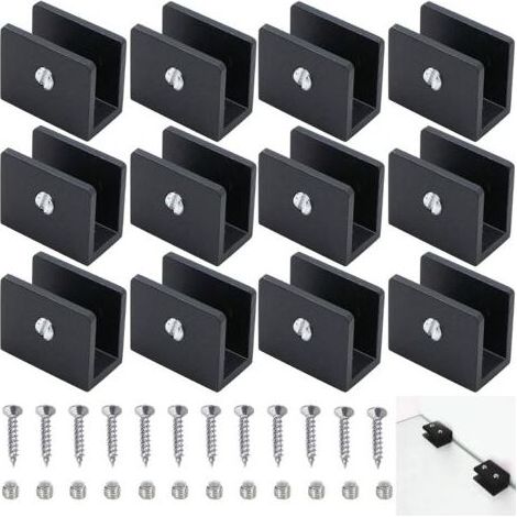 12 Pièces Pince à Verre Garde Corps, Support D'Étagère En Verre Clip, Support d’Étagère En Verre Réglable Aluminium, Métal Support d'Angle En U, Pinces à Verre à Un Trou, Pour Salle De Bain,Wc,Couloir (1/5)