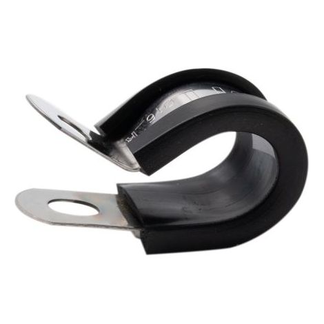 Clip en P, Acier doux, Revêtement en Caoutchouc EPDM, Zinc Noir, Diamètre intérieur 30mm ( Prix pour Sachet de 20 )