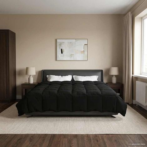Ganzjahresbettdecke Gepolstert Schwarz 240 x 260 cm Mikrofaser
