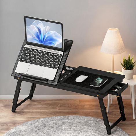 Table de lit pliable en bambou avec plateau inclinable réglable (1/5)