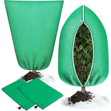 Housse de protection hivernale pour plantes, 2 pièces, tissu non tissé 70 g/m², 80 x 120 cm, antigel et coupe-vent, avec fermeture éclair et cordon de serrage, pour plantes en pot, palmiers et olivier (1/5)