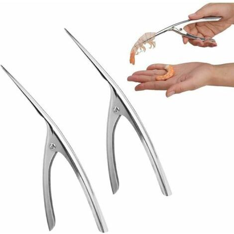 Éplucheur de crevettes, éplucheur de crevettes en acier inoxydable, ustensile de cuisine pour éplucher facilement et rapidement les crevettes, pince à épiler, éplucheur de crevettes de haute quali (1/4)
