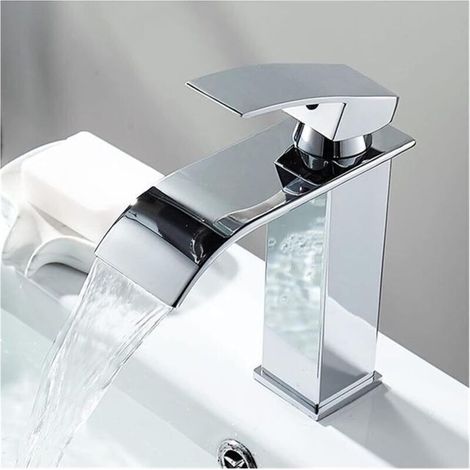 Rubinetto moderno per lavabo. 20 pezzi rubinetto da bagno. Rubinetto a cascata per lavabo. Miscelatore per lavandino con 2 lunghi tubi. Argento. 3/8 (1/4)
