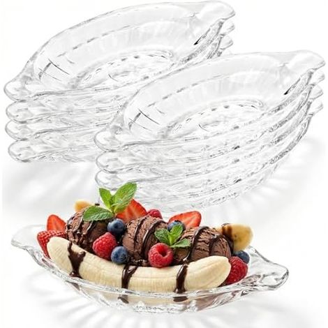 Goaste Lot de 8 bols à bananes fendus en verre de 236,8 g, assiettes de service transparentes pour fruits, yaourt, crème glacée, brownies, collation, salade, raisins (1/5)