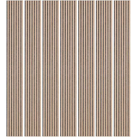 Mur TV - Lot de 7 Panneau tasseaux bois 250 x 30 x 1,9 cm - Décor chêne / Feutrine grise - 5,25M²