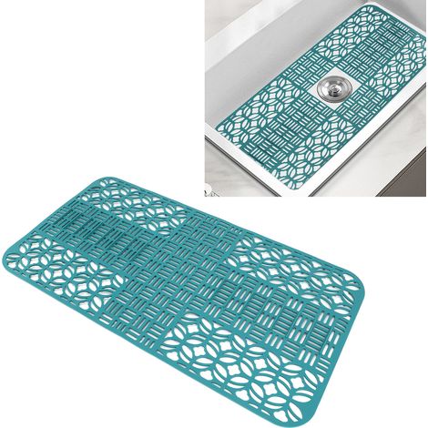 Tapis d'évier en silicone découpé, grande taille (66 x 35 cm), tapis de vaisselle, tapis d'évier carré creux multifonctionnel antidérapant - vert (1/5)
