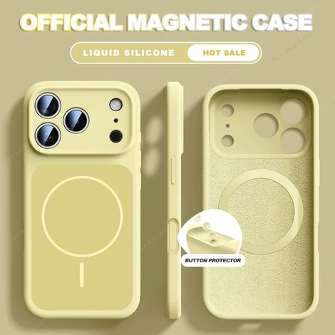 Coque magnétique MagSafe en silicone liquide pour iPhone 13 (jaune), compatible avec iPhone, protection antichoc. (1/4)
