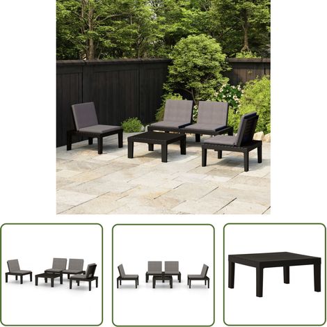 The Living Store Salon de jardin 4 pcs avec coussins Plastique Gris - Salon De Jardin - Mobilier De Jardin - Ensemble Salon - Set De Salon - Chaises De Jardin (1/5)