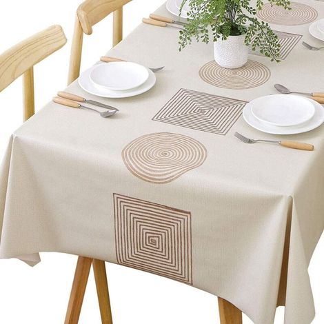Nappe Rectangulaire Imperméable en PVC, Nappe de Table Plastique 140 x 220CM Antitache et Anti-Huile, Nappe Beige pour Table de Cuisine Café Salle à Manger (1/4)
