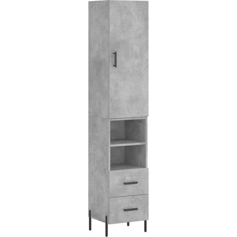 Buffet bahut commode armoire meuble de rangement organisateur cuisine salle de séjour salon haut 34,5 x 34 x 180 cm bois d'ingénierie gris
