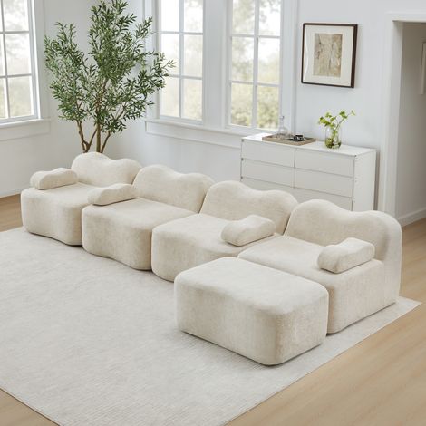 Divano modulare 2-4 posti in velluto beige OKMYHOME (1/5)