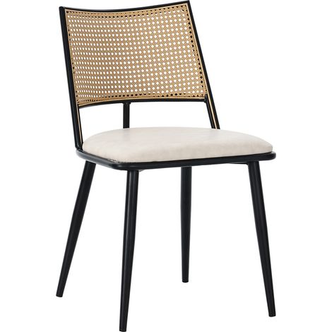 4 Esszimmerstühle,PU-Sitz,Rattan-Rückenlehne,Wohnzimmer,Schlafzimmerstuhl,Schwarz (1/5)