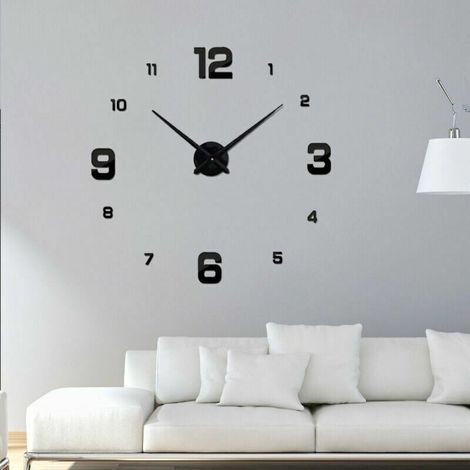 royaluxe -Grande Horloge Murale 3D Silencieuse, Pendule Murale Moderne Design, Métallique sans Cadre Minimaliste Décoration Adhesif Amovible DIY Digitale Geante Aiguilles Salon Horloge Domicile (Lettr (1/4)
