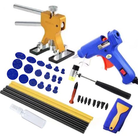 Kit de reparación de abolladuras para coche, sin pintura, con pistola de pegamento dorada, mazo de goma y extractor de abolladuras. Herramientas para reparar abolladuras de carrocería. (1/5)