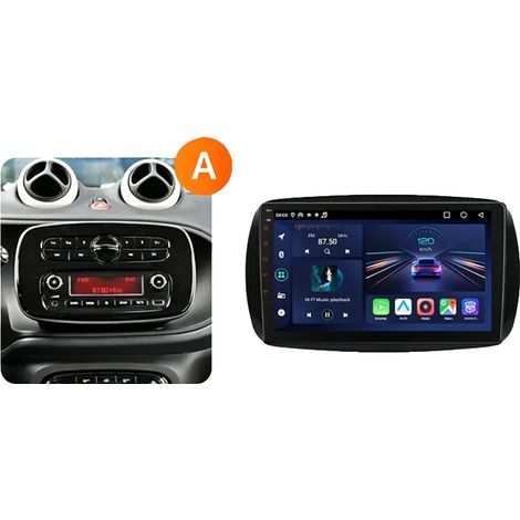 Radio para coche, pantalla táctil, soporte multimedia, compatible con Mercedes Benz Smart 453 Fortwo 2014 2015 2016-2020, V1 (2G 64G) 9" A (1/2)