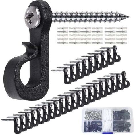 30Pcs Crochet Mural a Visser De Plafond, Crochets à Visser, Crochets De Suspension Pour Suspendre Des Bandes LED, Des Fils, Des Guirlandes(Noir) (1/5)