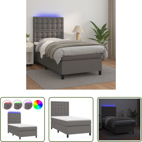 Kunstlederbett - Boxspringbett mit Matratze & LED Grau 100x200 cm Kunstleder (1/5)