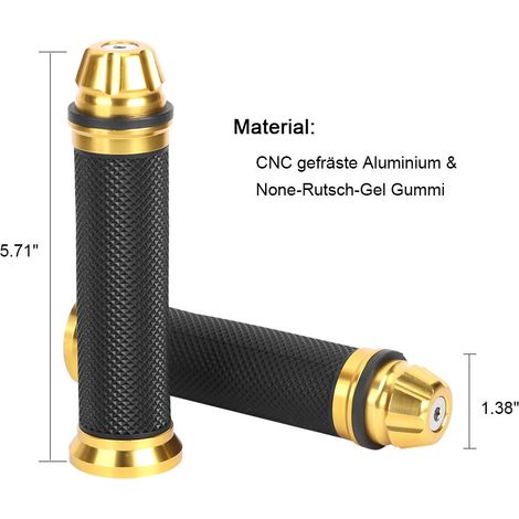 CNC-gefräste Aluminium-Motorradlenkergriffe mit goldener Gummierung für 7/8-Zoll-Lenker, Fahrräder, Mountainbikes und Motorräder (1/5)