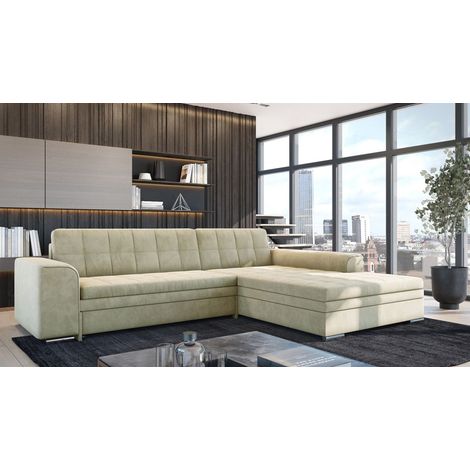 Ecksofa Schlafsofa Sofa LUSAKA in Stoff Fresh Creme Ottomane Rechts (1/2)