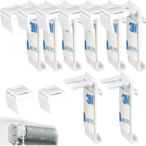 Kit di 16 tende a rullo , in plastica, senza foratura, per finestre in legno, battenti di porte, aste per tende, ganci per tende a rullo doppie (1/5)