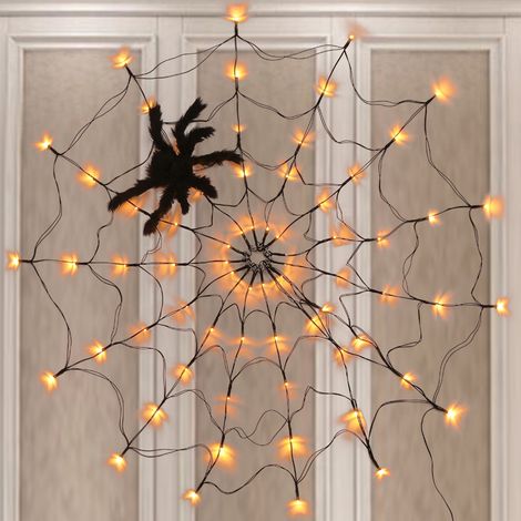 Toile d'araignée décorée pour Halloween, guirlande lumineuse noire en forme de toile d'araignée pour Halloween (1/5)