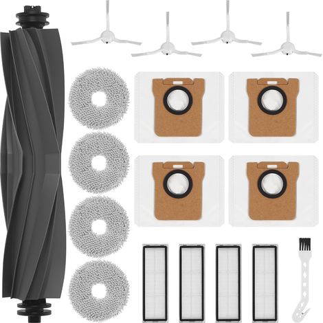 18-piece Accessories for Dreame L10s Ultra / L10 Ultra/for Xiaomi X20+, 1 main brush, 4 cleaning cloths, 4 dust bags, 4 side brushes, 4 HEPA filters, 1 cleaning brush