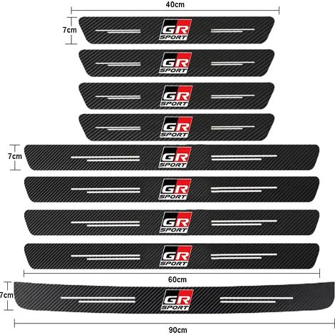 (9 pièces pour GR) Seuil de porte de voiture avec autocollants en fibre de carbone pour Toyota Sport GR Sport GR GAZOO RACING RAV4 Avensis Prado Prius (1/3)