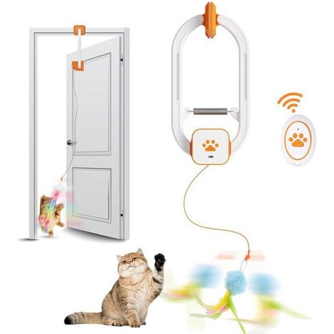 Jouet interactif suspendu pour chat - Pour porte d'intérieur - Rechargeable par USB - Bandes réfléchissantes - Jaune (1/5)
