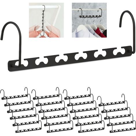 Relaxdays 24 Perchas Ahorra Espacio, Gancho Múltiples Colgadores, Horizontal, Vertical, Compacto, 26 cm, Metal, Negro (1/5)