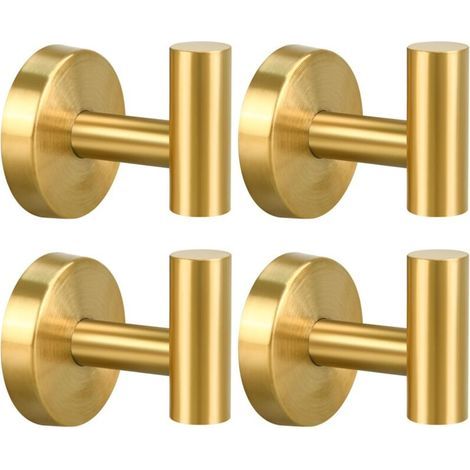 Lot de 4 crochets muraux en acier inoxydable SUS304 pour serviette, peignoir, salle de bain, chambre à coucher, cuisine, hôtel, bureau (doré brossé) (1/4)