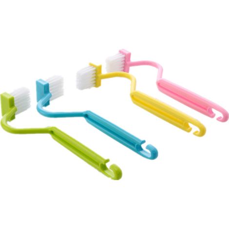 Brush Toilet - V Shape Edge Cleaner - Soft Dense Nylon Bristles - Ergonomic Curved Handle - For Toilets Sinks Drains - 3 Pieces (1/5)