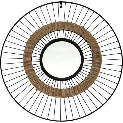 Miroir Mural Design "Filaire" 60cm Noir & Naturel (1/4)
