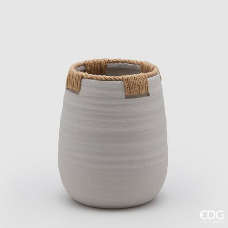 EDG Enzo De Gasperi Vaso in Terracotta con Corde H 24 Cm D 19 Cm Grigio – Vaso Decorativo Naturale Design Moderno