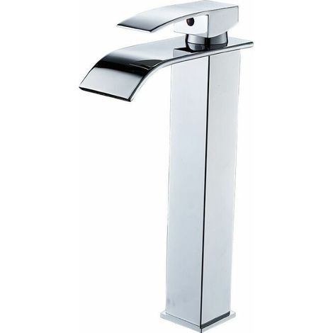 Brass Waterfall High Spout Bathroom Faucet Single Handle Basin Faucet Chrome Modern Design (1/4)