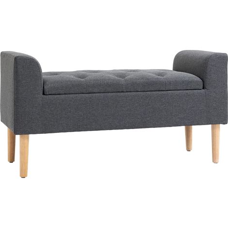 Banc de Rangement, rembourré, Pieds Bois, Banquette, Coffre avec revêtement Tissu HxLxP:39x85x50cm,Gris foncé (1/5)