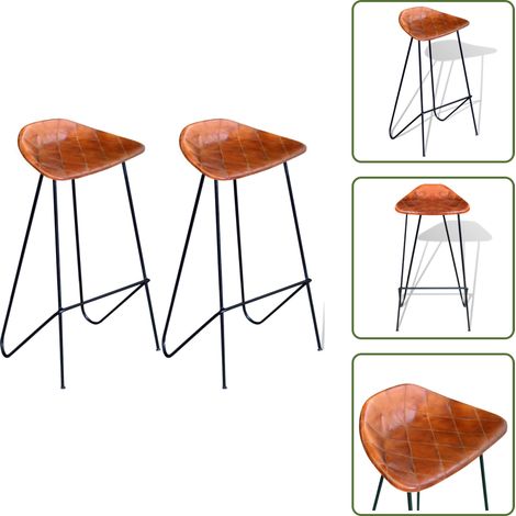 The Living Store Taburetes de cocina 2 unidades cuero auténtico negro y marrón - Sillas de bar