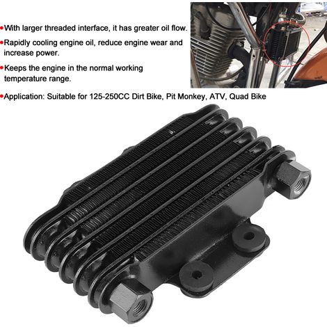 Refroidisseur d'huile universel pour moteur de moto, compatible avec les radiateurs de motos tout-terrain 125-250 cm³, 6 couches, noir (modèle standard avec accessoires). (1/5)