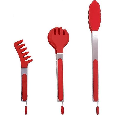 Set aus 3 Edelstahlzangen mit Silikonspitzen, 20 und 25 cm lange, antihaftbeschichtete Küchenzangen zum Grillen