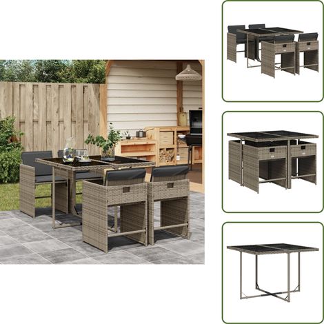 Cuscini per sedie - vidaXL Set da Pranzo da Giardino 5 pz con Cuscini in Polyrattan Grigio - Rattan PE