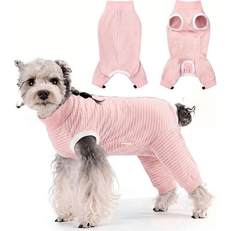 Dog Recovery Suit Adjustable Back Leg Post-Surgery Puppy Female Male Pajamas Sleeves Anti-Licking Wound Protector Pink S (1/5)