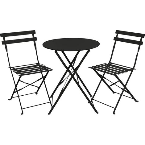 SVITA BERLIN Balkonmöbel Bistroset Stuhl Tisch Garten Bistro Cafe Metall Klappmöbel Schwarz (1/5)