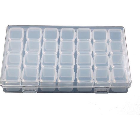 une Bote De Broderie Diamant Transparente 28 Grilles, Bote De Rangement En Diamant, Tui Organisateur De Perles Pour Bijoux, Perles, Boucle D'orei (1/5)